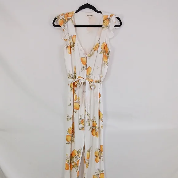 For Love And Lemons Wh Lemon Print W Belt Jumpsuit. - Picture 3 of 11